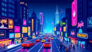 Neon Nightlife in Pixel – free AI stock image