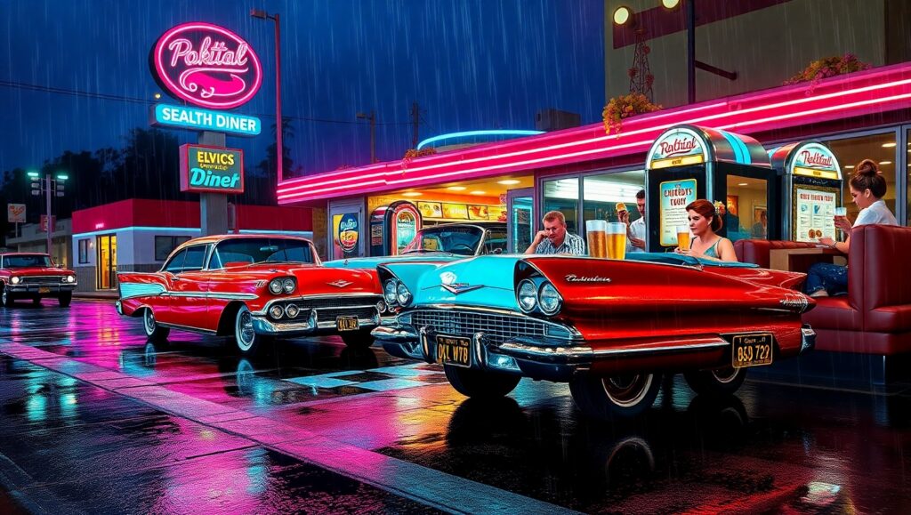 Neon Nights at the Diner – free AI stock image