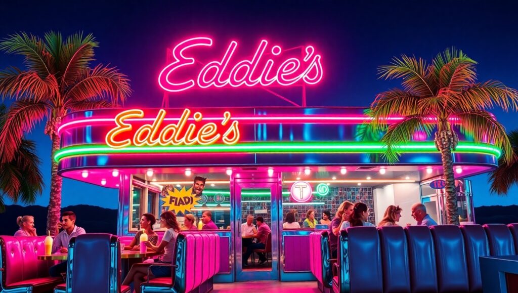 Neon Nights at the Retro Diner – free AI stock image