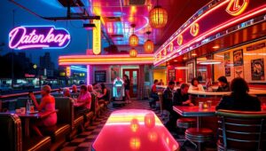 Neon Nights at the Retro Diner – free AI stock image