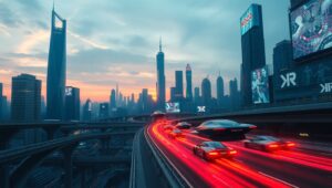 Neon Nights in a Futuristic City – free AI stock image