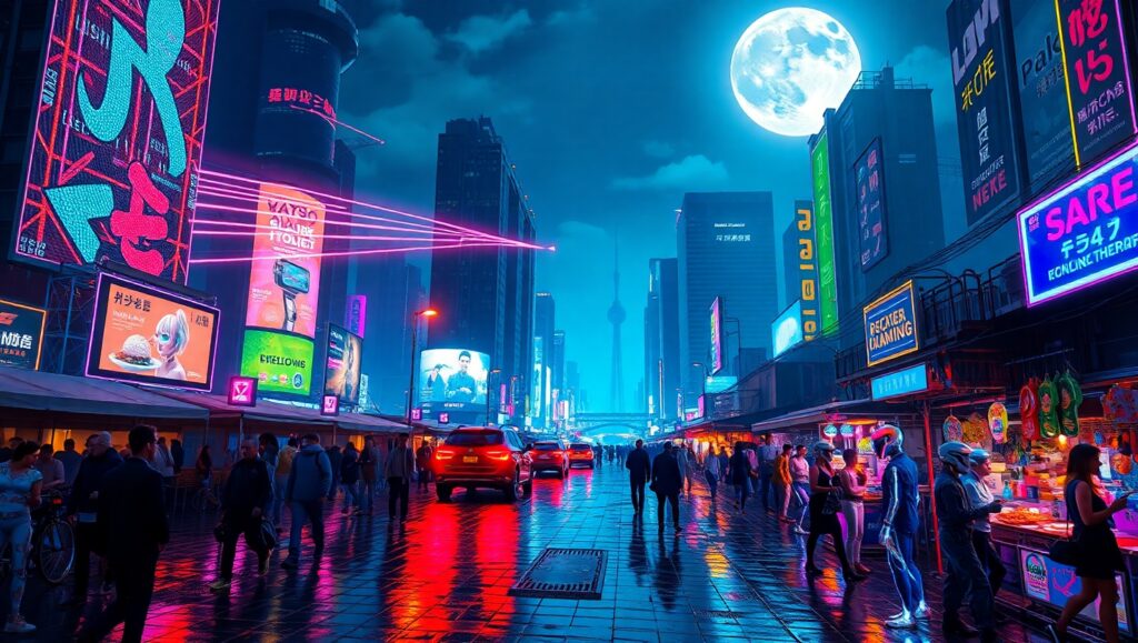 Neon Nights in Cyberpunk City – free AI stock image