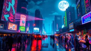 Neon Nights in Cyberpunk City – free AI stock image