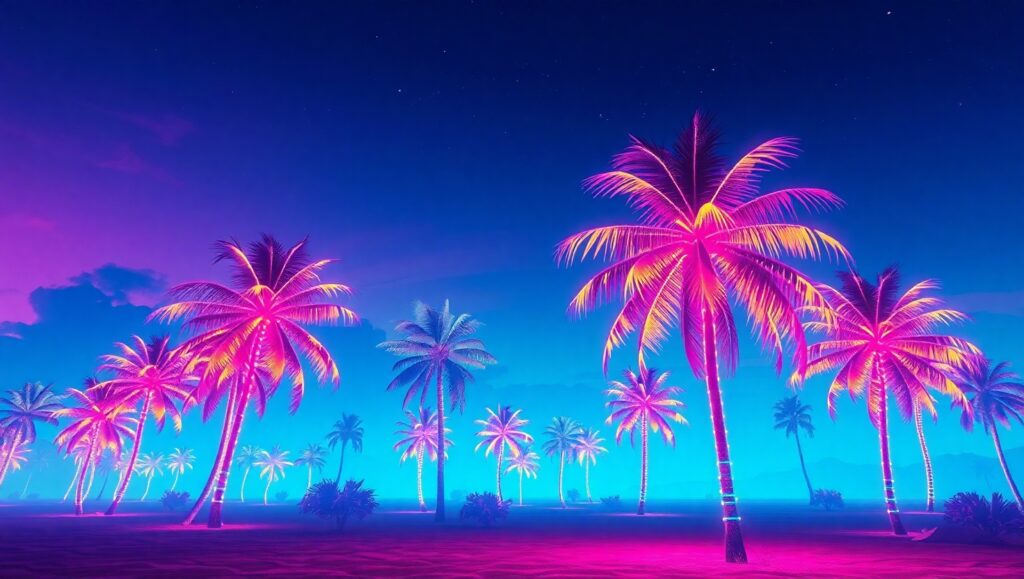 Neon Oasis in Twilight – free AI stock image