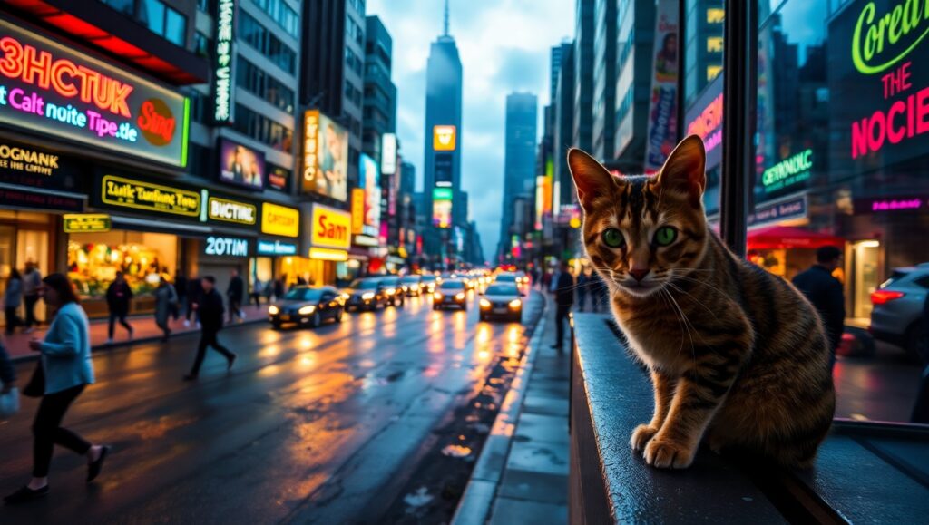 Neon Reflections at Dusk – free AI stock image