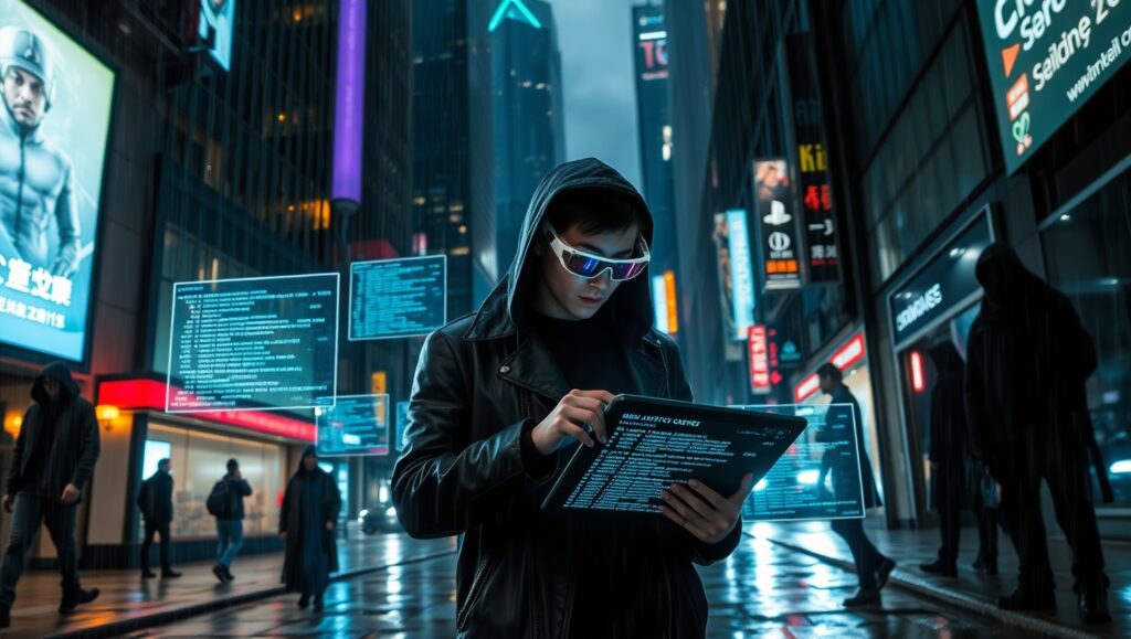 Neon Shadows in a Cyberpunk Alley – free AI stock image