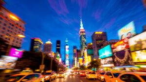Night Cityscape with Bokeh Effect – free AI stock image