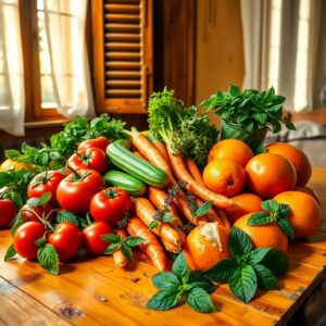 Nourishing Fruits and Vegetables on Table – free AI stock image