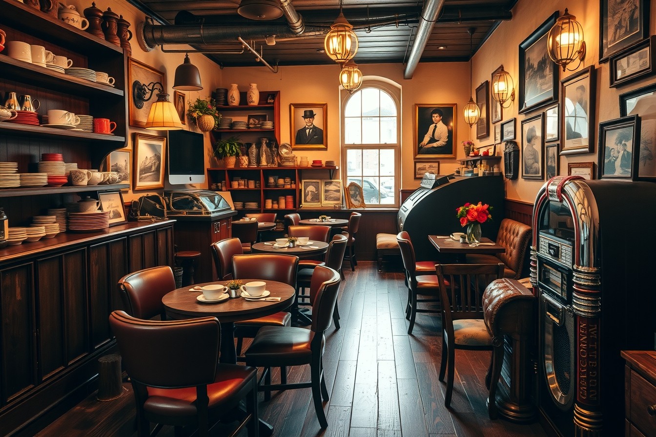 Old-fashioned Coffee Shop with Vintage Decor