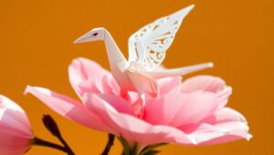 Origami Crane on a Blossom – free AI stock image