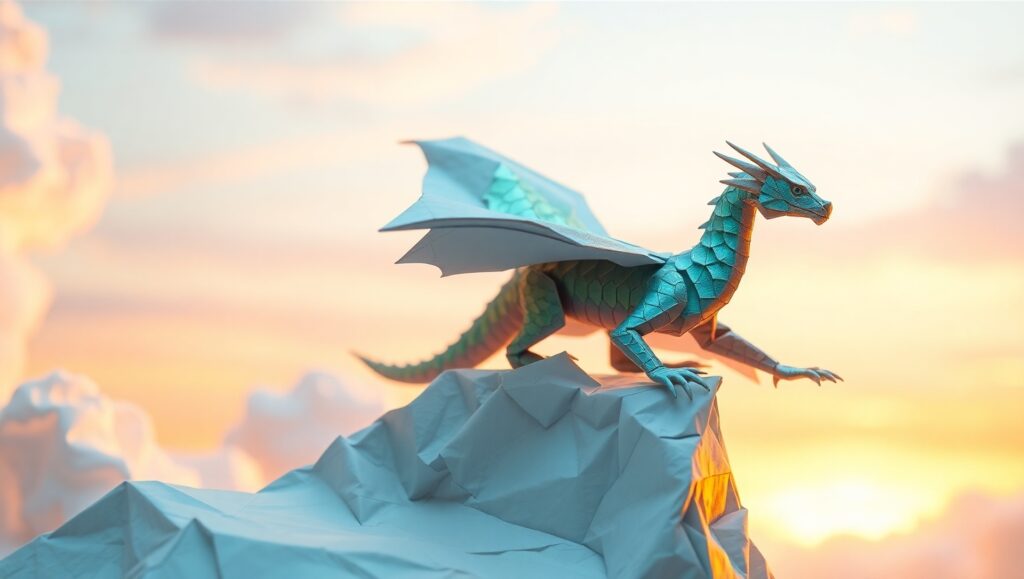 Origami Dragon at Sunset – free AI stock image