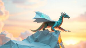 Origami Dragon at Sunset – free AI stock image
