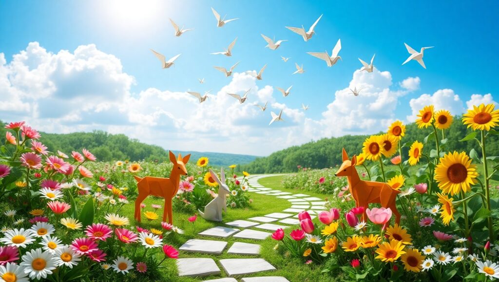 Origami Dreamscape in Nature – free AI stock image