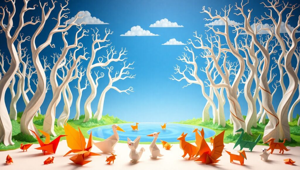 Origami Wonderland: Nature’s Artistry – free AI stock image