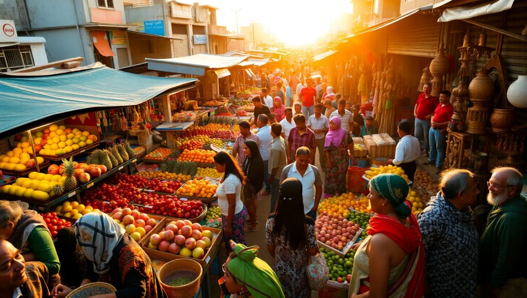 Overhead View of a Lively Market – free AI stock image
