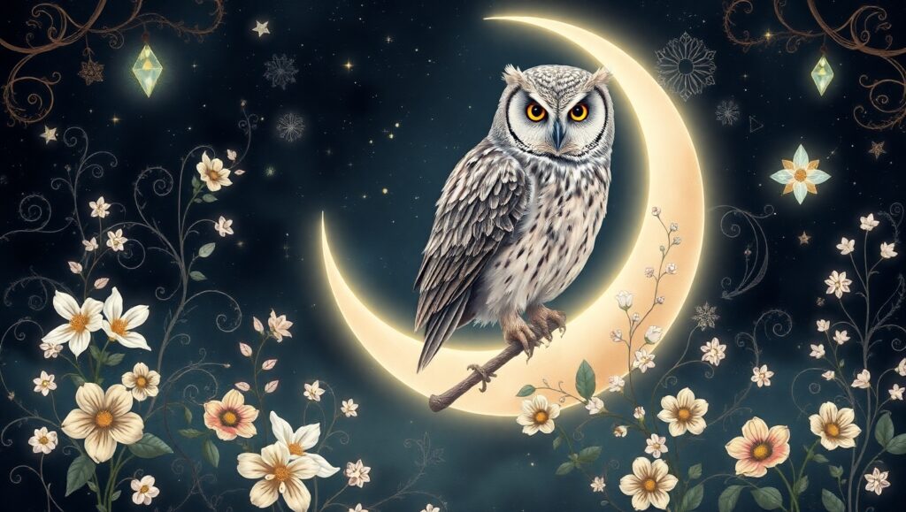 Owl Under the Crescent Moon – free AI stock image