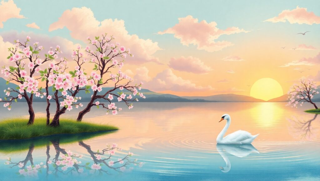 Pastel Serenity by the Lake – free AI stock image