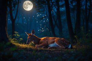 Peaceful Deer Sleeping Under Moonlight – free AI stock image