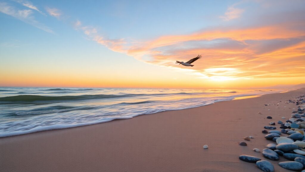 Peaceful Sunset at the Beach – free AI stock image