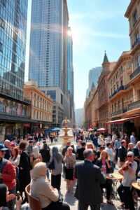 People Enjoying a Vibrant City Life – free AI stock image