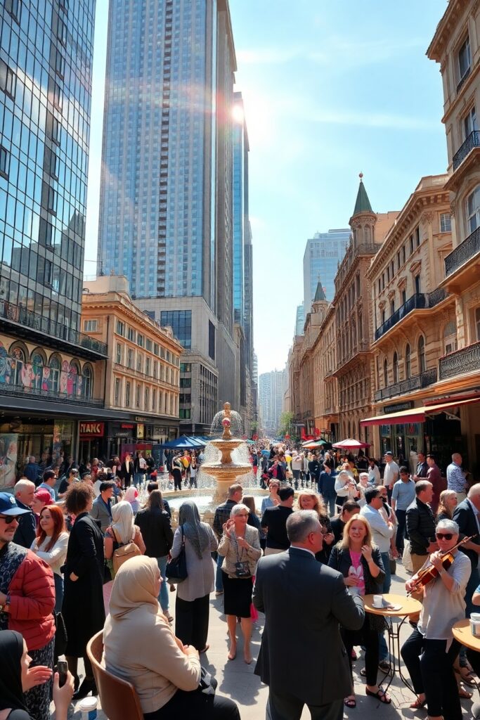 People Enjoying a Vibrant City Life – free AI stock image