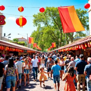 People Enjoying a Vibrant Street Festival – free AI stock image