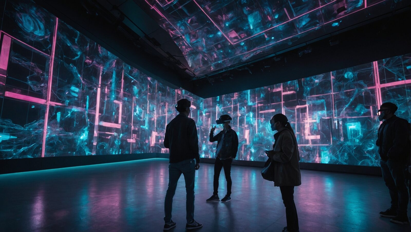 people interacting with futuristic technology