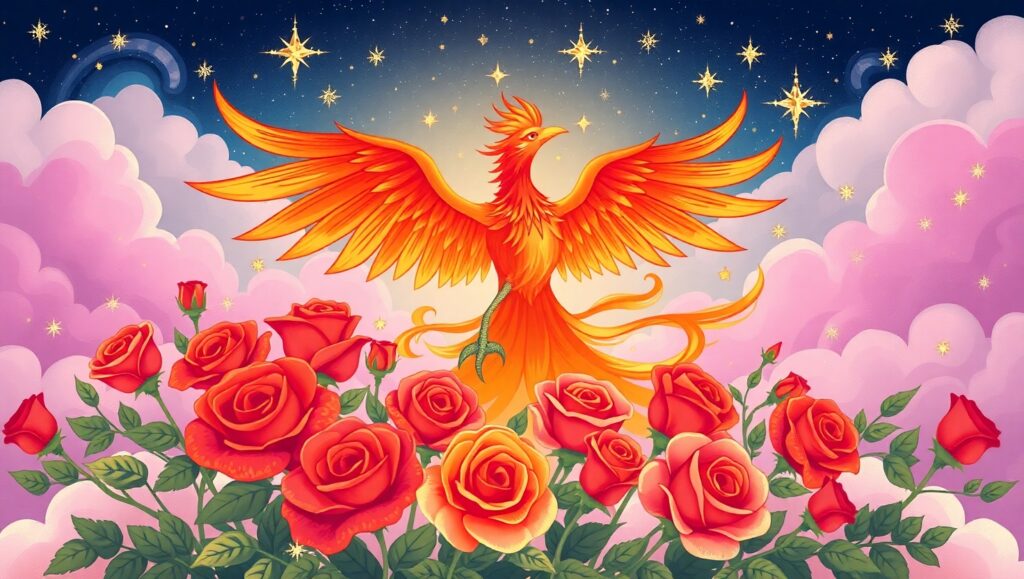 Phoenix and Roses Tattoo Design – free AI stock image