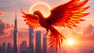 Phoenix Rising Over Tomorrow’s City – free AI stock image
