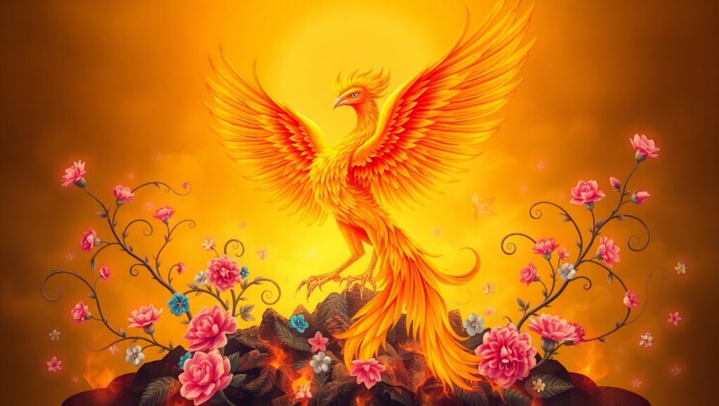 Phoenix Tattoo with Floral Designs – free AI stock image
