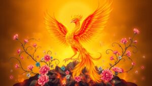 Phoenix Tattoo with Floral Designs – free AI stock image