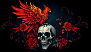 Phoenix Tattoo with Gothic Elements – free AI stock image