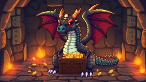 Pixel Art Dragon and Treasure Scene – free AI stock image