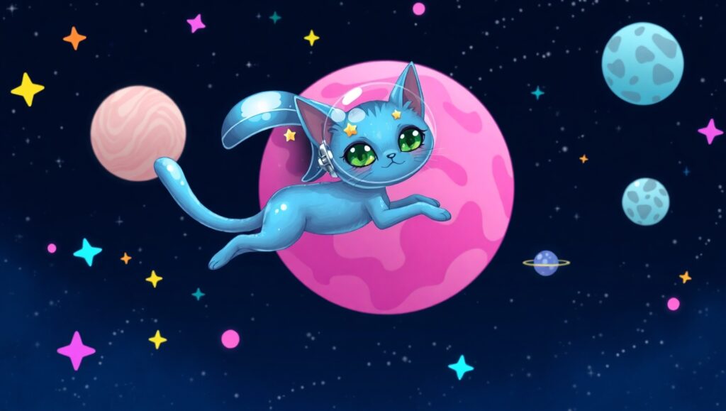 Pixel Art Space Cat Adventure – free AI stock image
