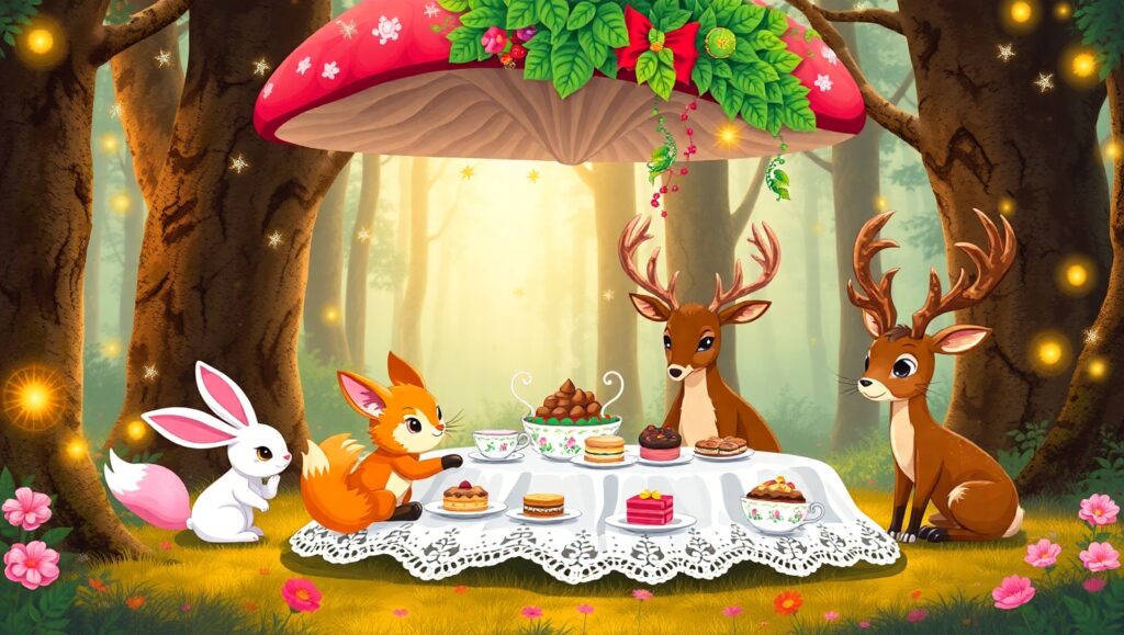 Pixelated Forest Tea Party – free AI stock image