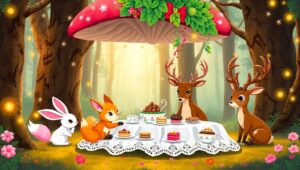 Pixelated Forest Tea Party – free AI stock image