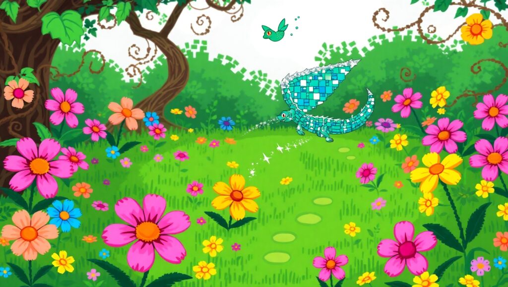 Pixelated Garden Adventure – free AI stock image