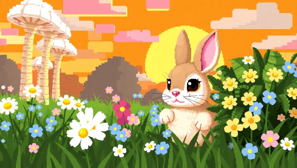 Pixelated Garden Adventure – free AI stock image