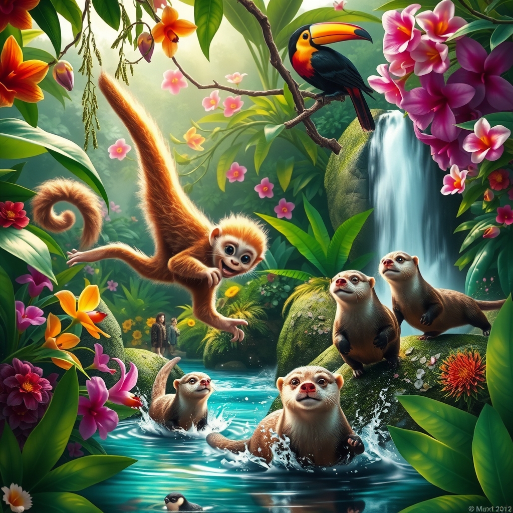 Playful Animals in a Lush Jungle – free AI stock image