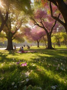 Playful Animated Characters in a Vibrant Park – free AI stock image