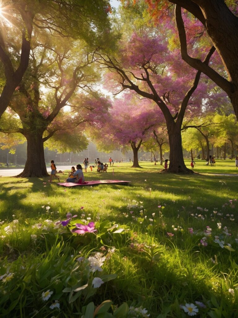 Playful Animated Characters in a Vibrant Park – free AI stock image