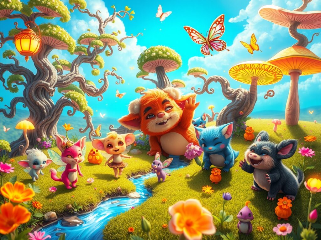 Playful Animated Creatures in a Fantasy World – free AI stock image