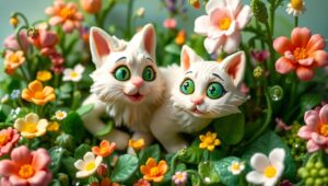 Playful Cat in a Garden – free AI stock image