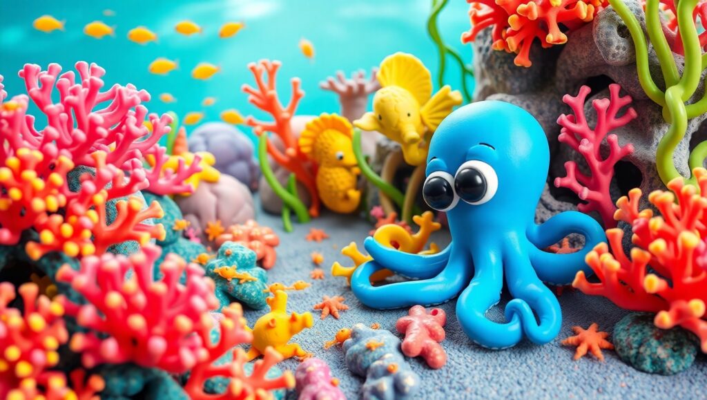 Playful Clay Sea Creatures – free AI stock image