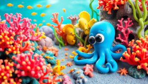 Playful Clay Sea Creatures – free AI stock image