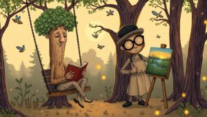 Playful Forest Adventures in Sketch – free AI stock image