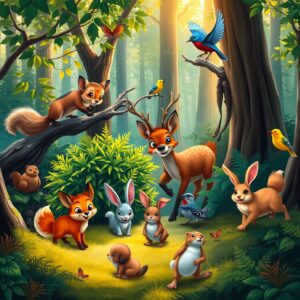 A Playful Gathering of Forest Animals – free AI stock image
