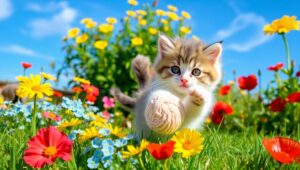 Playful Kitten in a Flower Garden – free AI stock image