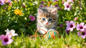 Playful Kitten in a Sunny Garden – free AI stock image
