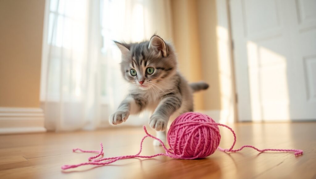 Playful Kitten in a Sunny Room – free AI stock image